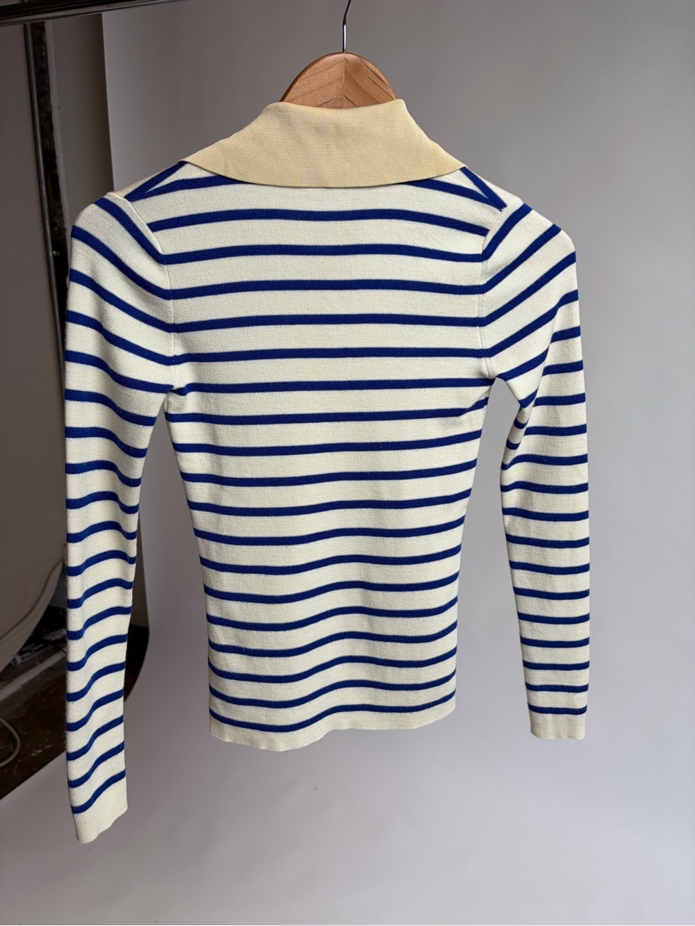 Sandro Blue & White Striped Zip Polo Top - Picture 6 of 8